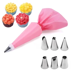 Deluxe Pastry Decorating Set with Stainless Steel Tips (6pcs SET1 Pink)