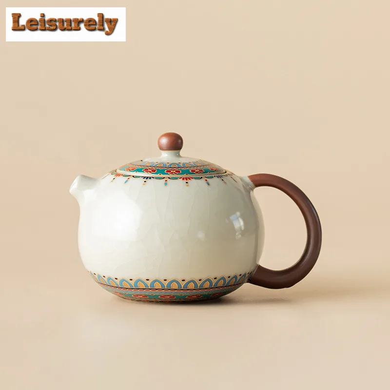 230ml Ru Kiln Dunhuang Treasure Flower Xi Shi Teapot Traditional Tea Infuser Pot Tea Maker Kettle With Strainer Chinese Tea Set