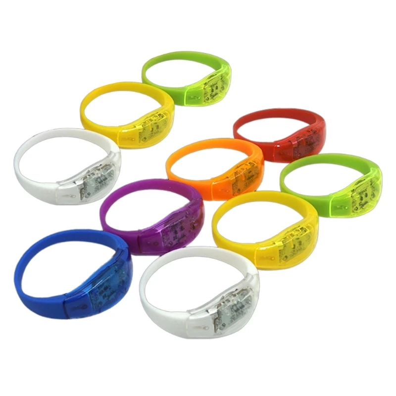 

10pcs Voice Control LED Light Bracelets Silicone Bangle Light Up Wristbands Gift