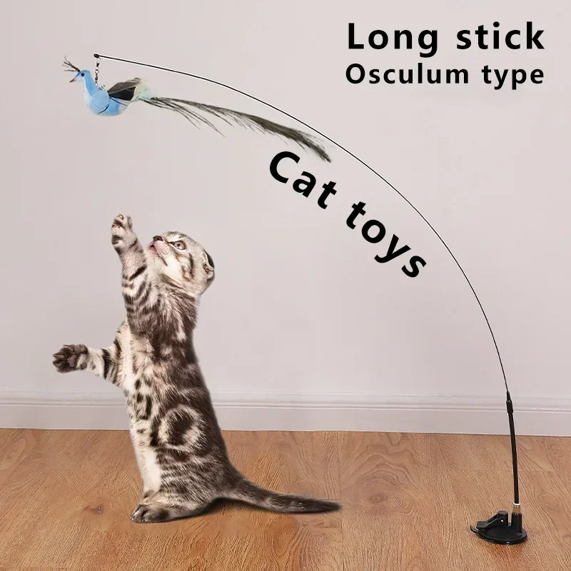Interactive Cat Toy Funny Simulation Bird Feather with Bell Cat Stick Toy for Kitten Playing Teaser Wand Toy Pet Cats Supplies