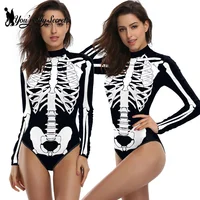 [You're My Secret] Halloween Costume Cosplay Skeleton Print Zenti Bodysuits Carnival Party Jumpsuit Outfit Women Day of The Dead 1