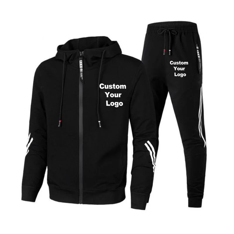 Men's Custom Logo Hoodie Tracksuit Suits 2 Pieces Sweatshirt+Sweatpant Homme Casual Jogging Sportswear Jacket Men Clothing