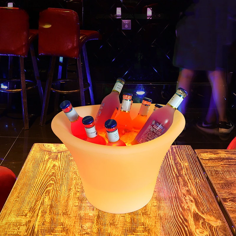 Bar LED Luminous Ice KTV Advanced Light Luxury Double Layer Plastic Beer Champagne Red Wine Ice Bucket Yuanbao Bucket