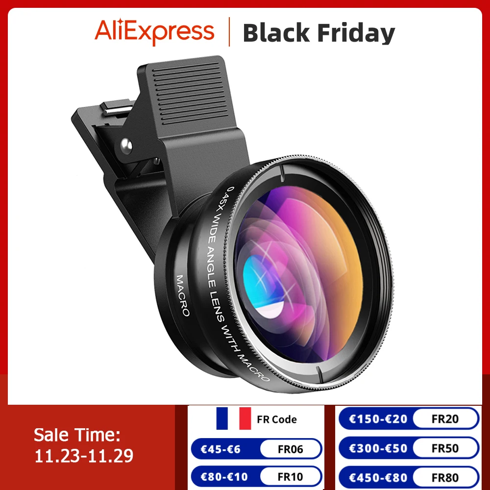 Acheter Objectif 2 En 1 à Clip Universel 37mm, Objectif De Téléphone Portable Professionnel 0,45x 49uv, Super Grand Angle + Macro HD, Pour IPhone Android
