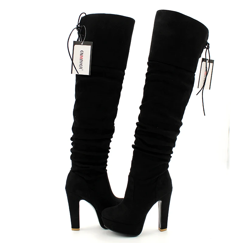 ENMAYERENMAYER Fashion Women Boots Over-the-Knee for Flock Tassel Ladies Long Round Toe Sexy Winter Shoes