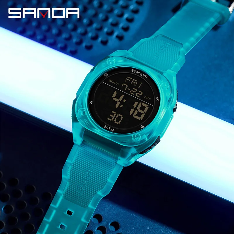 SANDA Digital Multifunction Waterproof Luminous Silicone Wristwatch