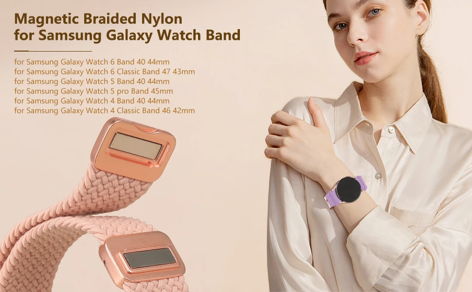 No Gaps Band For Samsung Galaxy Watch 7 6 4 classic/5 pro 47mm 44mm 40mm Braided solo loop Magnetic bracelet Galaxy watch6 strap