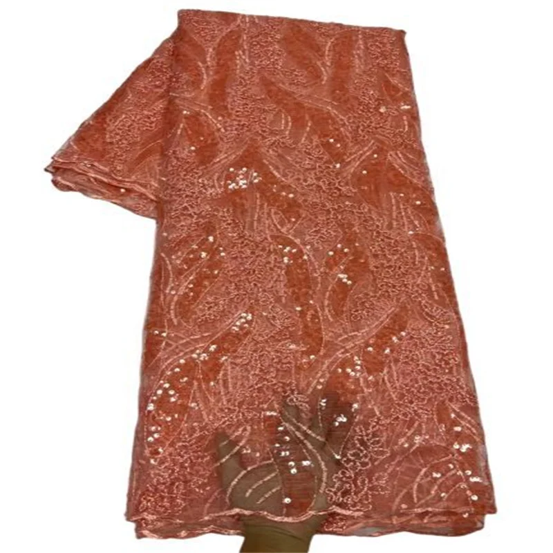 

2023 Pink Sequins Design African Mesh Sequins Lace Fabric High Quality French Laces Fabric Beautiful Tulle For Party Materials