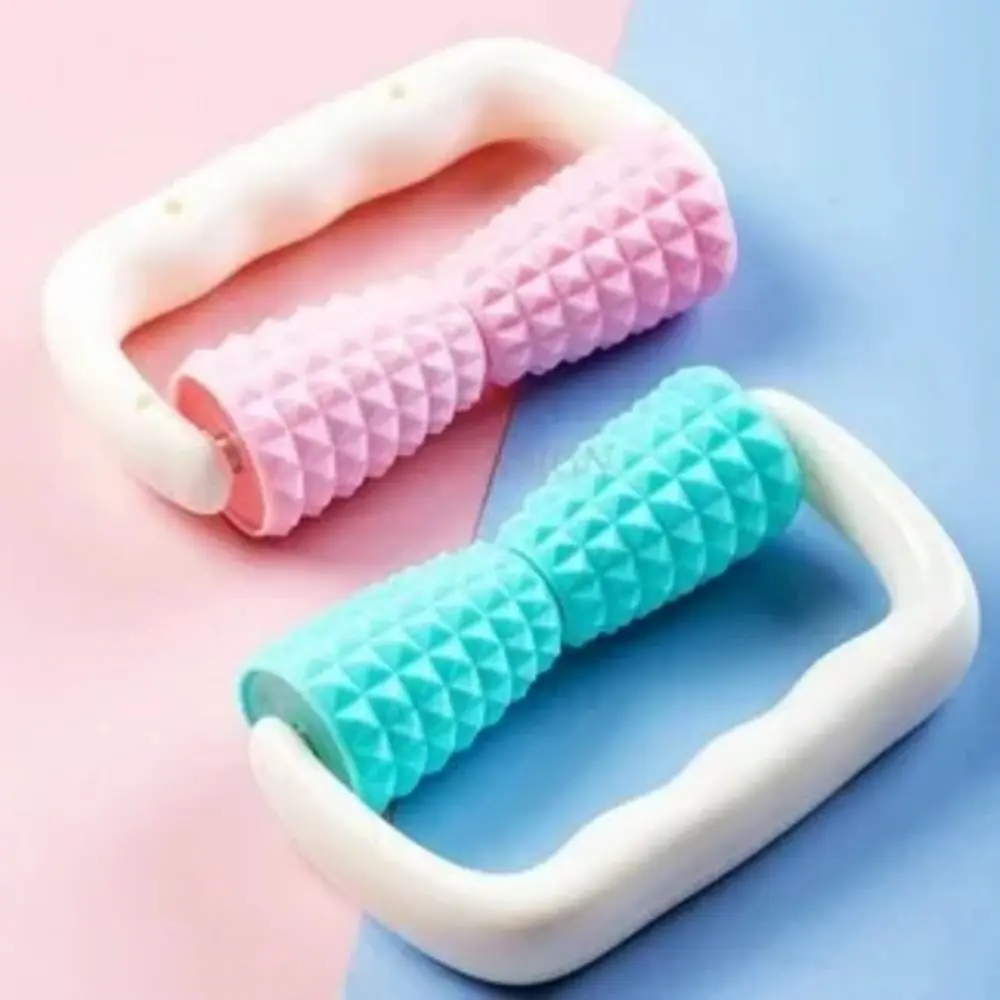 Double Wheels Hand-held Muscle Massage Roller Shoulder Neck Fitness Physiotherapy Massage Roller Pressure Legs Body Massage Tool