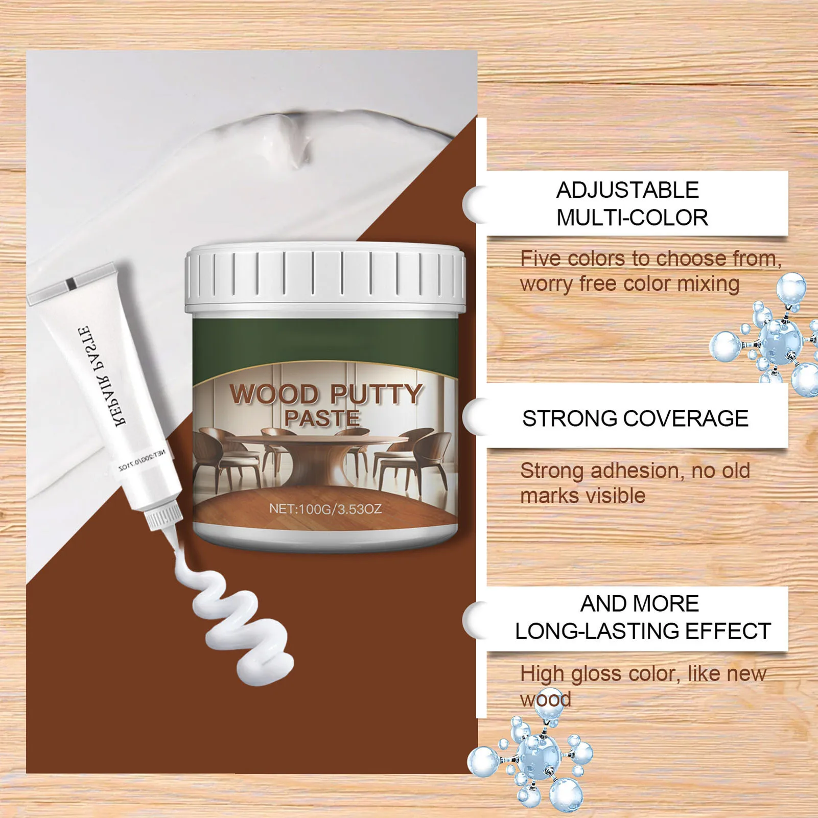 Wooden Furniture Repair Wood Filler Trimming Cream Wood Wall Putty Liquid Cream For Stains Scratches Floors Tables