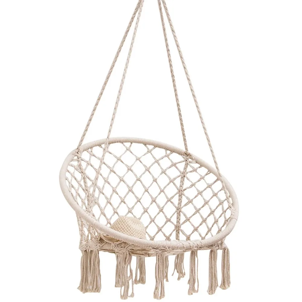 

Hanging Outdoor Swing Chair Macrame Cotton Hammock Chair - Off-White