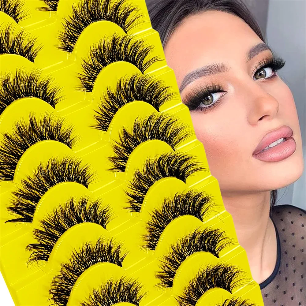 

10 Pairs Eyelashes Clear Band Natural Wispy Fluffy Look Russian Strip Lashes 3D Effect Cat that Extensions False Lashes