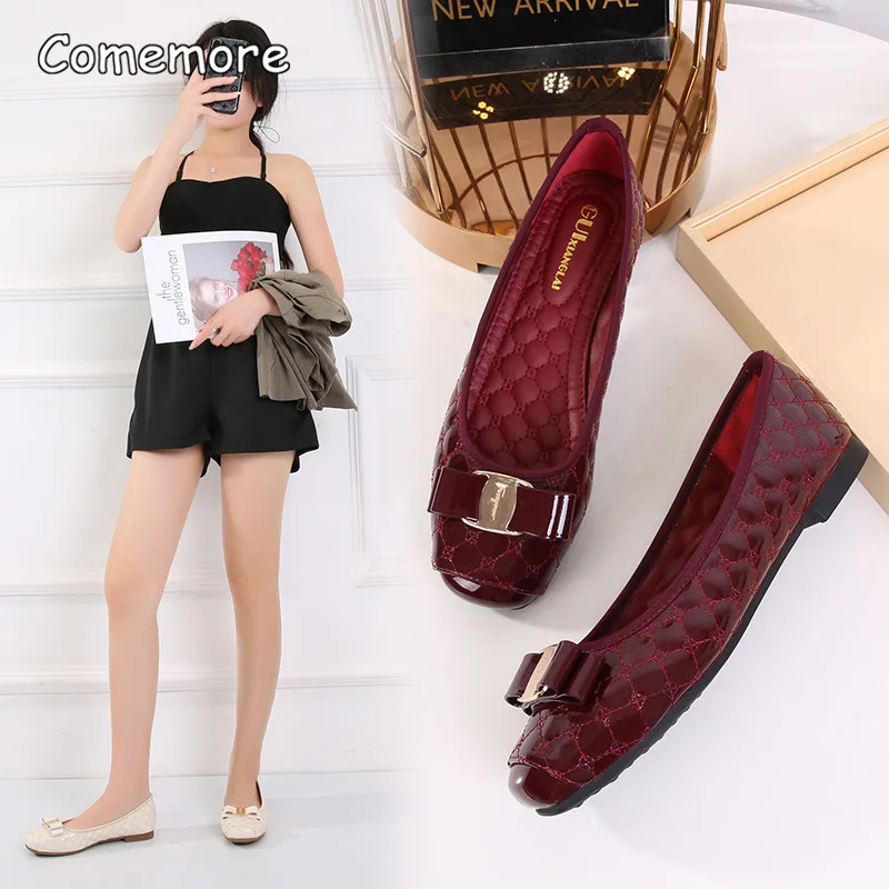 Comemore Comfortable Ballet Flats 2023 Women's Loafers Leather Moccasins Summer Footwear Elegant Red Slip-on Shoes for Women 42 3