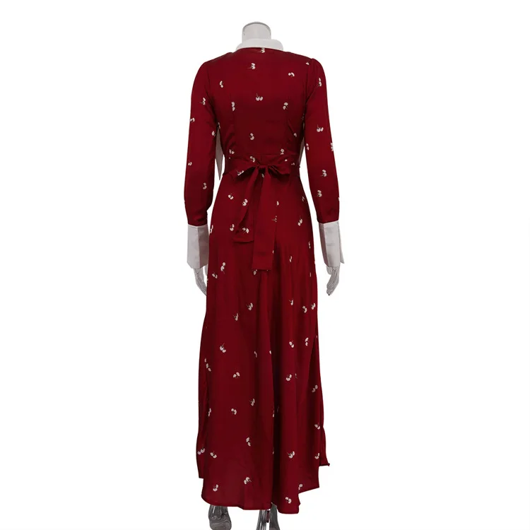 Elegant Satin Printed Long Dress Women's High Waist Patchwork Commute Slim Autumn Contrast Dress Female Maxi Dress
