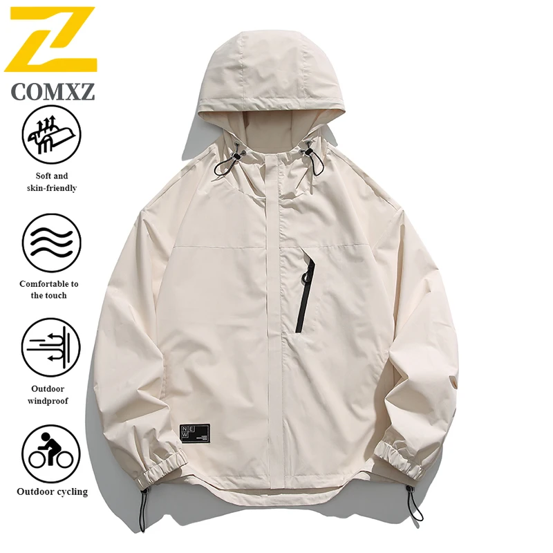 COMXZ 2025 Spring New Fashion Outdoor Mountain Style 3Layer Waterproof Windproof Breathable Jacket Hiking Coat Lightweight Tech