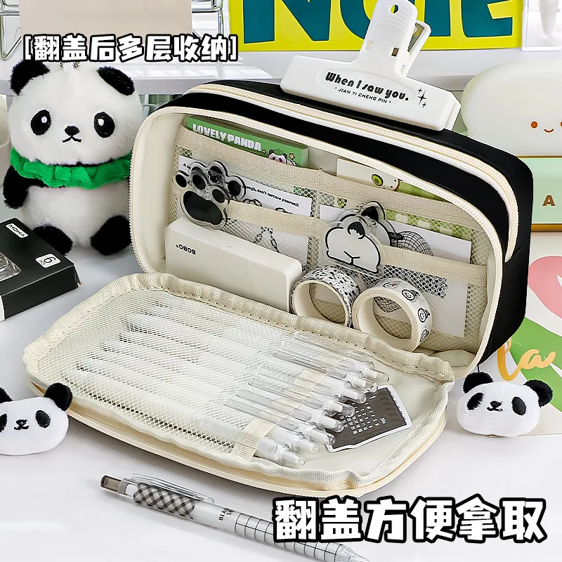 Multi-Compartment Casual Solid Color Pencil Case - Practical Teen Desktop Stationery Storage Bag