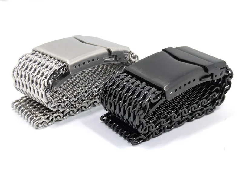 Silver 22MM Cool Shark MESH Adjustable Solid Buckle Stainless Steel Watch Strap
