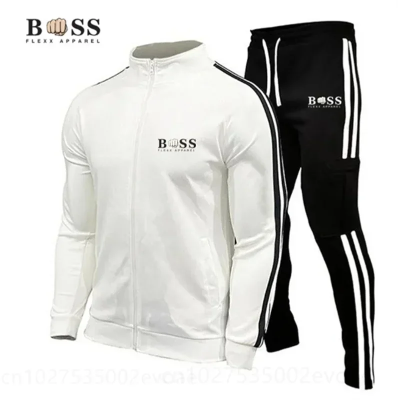 Fashion Sports Brand Set for Men's Zipper Hoodie, Casual Trendy Pants, Casual Fitness, Jogging, and Sportswear Set two-piece