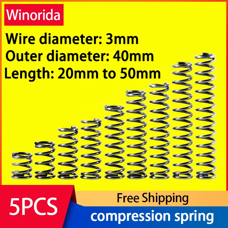 

65Mn Pressure Spring Line Diameter 3mm, External Diameter 40mm, Length 20mm to 50mm Telescopic Spring Compressed Spring