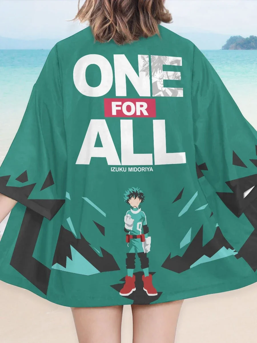 Deku One for All KimonoKimono Cape Loose Three-quarter Sleeve Cardigan Robe Haori Anime Cape Short Sleeve T-Shirt