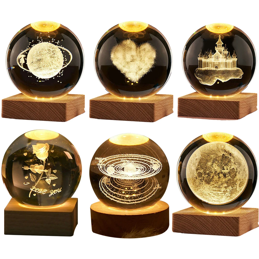 

New 2.4inch 3D Crystal Ball Crystal Planet Night Light Engraved Solar System Astronomy Birthday Gift Home Desktop Decora