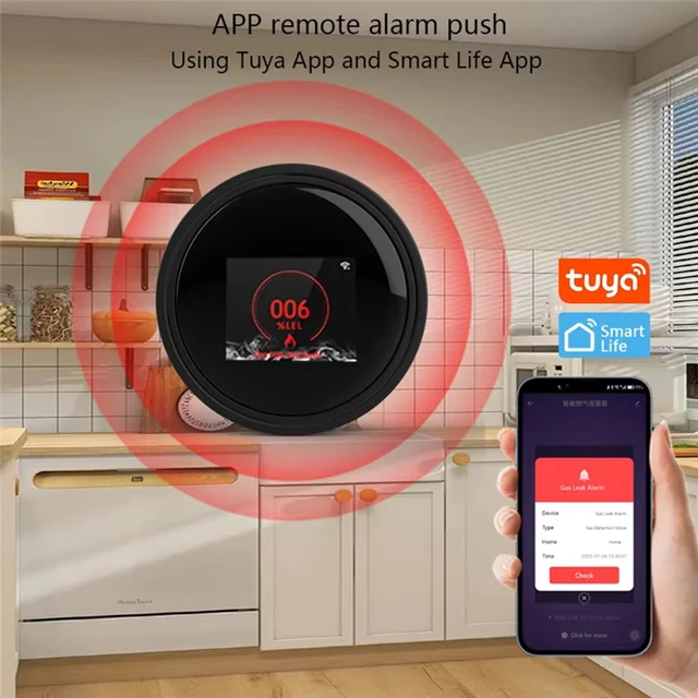 B29C-Wifi Natural Gas Sensor Tuya Smart Alarm Gas Leakage Detector Fire Security Digital LCD Temperature Display 5