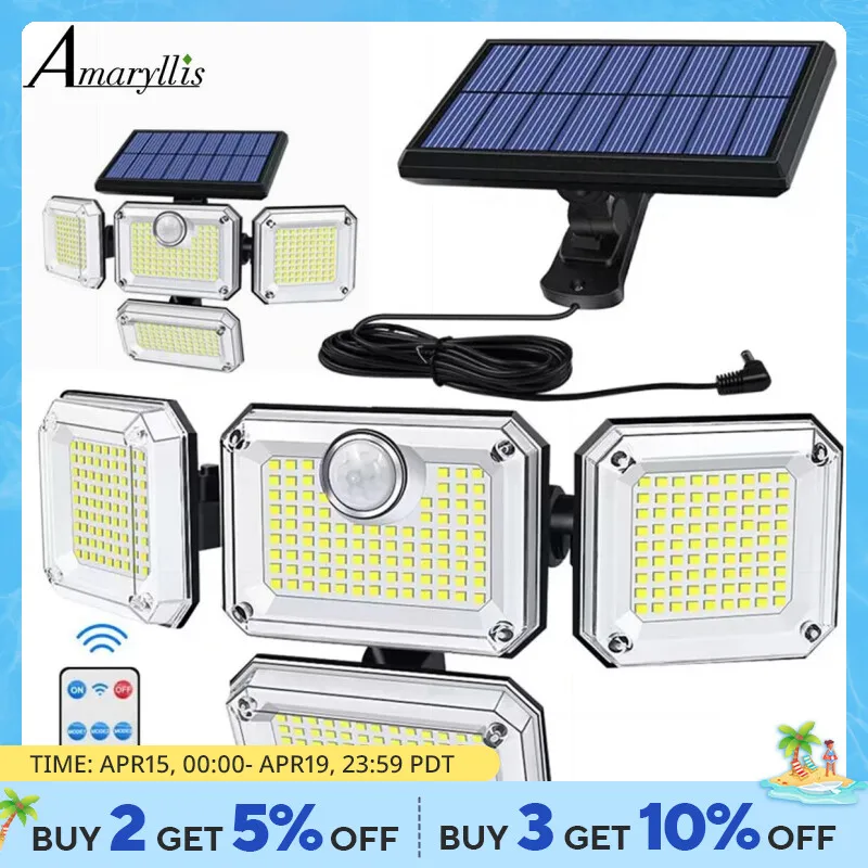 20w Solar Light 122/333led IP65 Waterproof Outdoor Indoor Solar Garden Lamp With Adjustable Head Wide Lighting Angle With 3 Mode