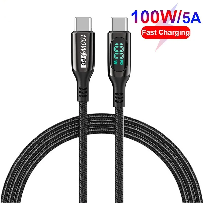1 шт./лот USB C кабель 100 Вт с ЖК-дисплеем новый нейлоновый для быстрой зарядки типа