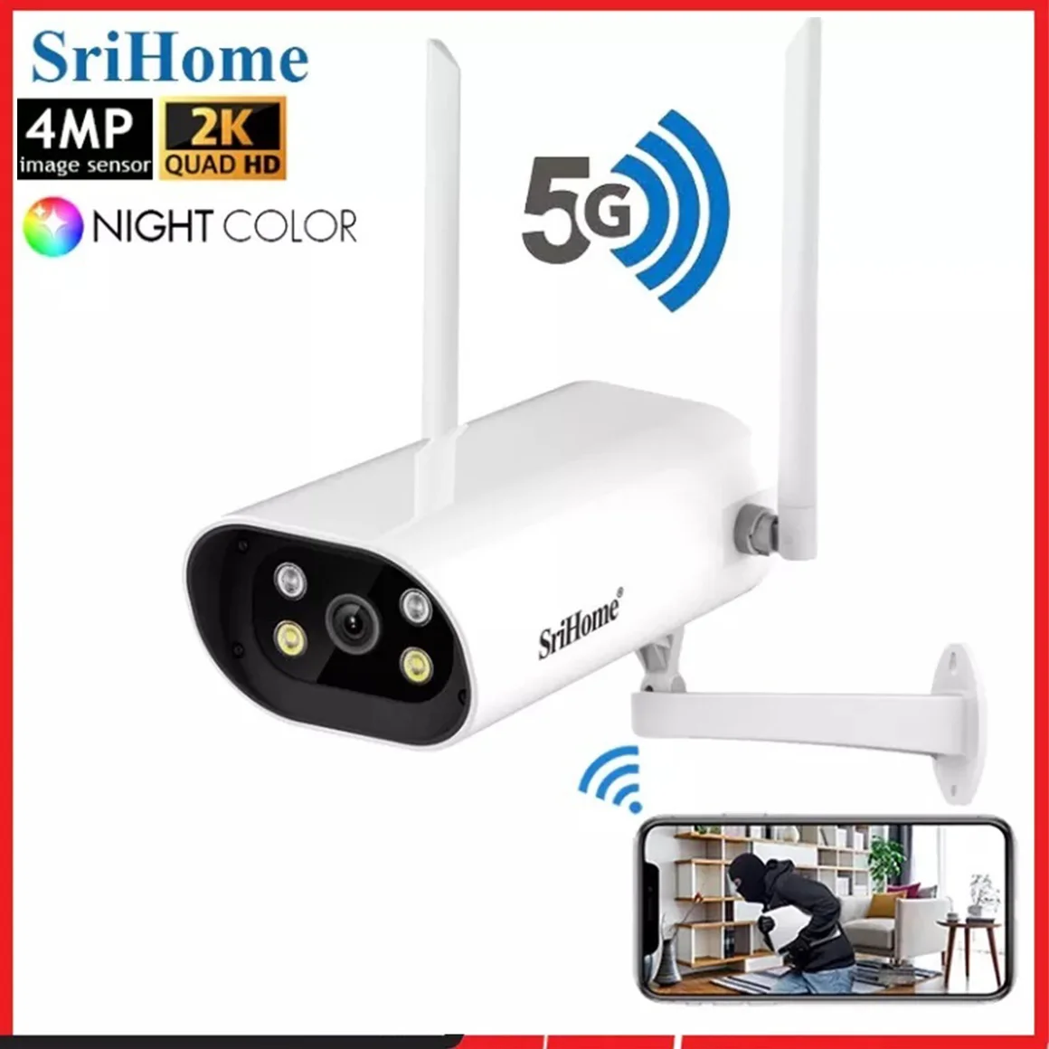 

Srihome SH037 4.0MP QHD 2,4G/5G двухдиапазонный Wi-Fi IP Беспроводной Водонепроницаемый звездный свет полно-Цвет Камера 2-полосная аудио наблюдения CCTV