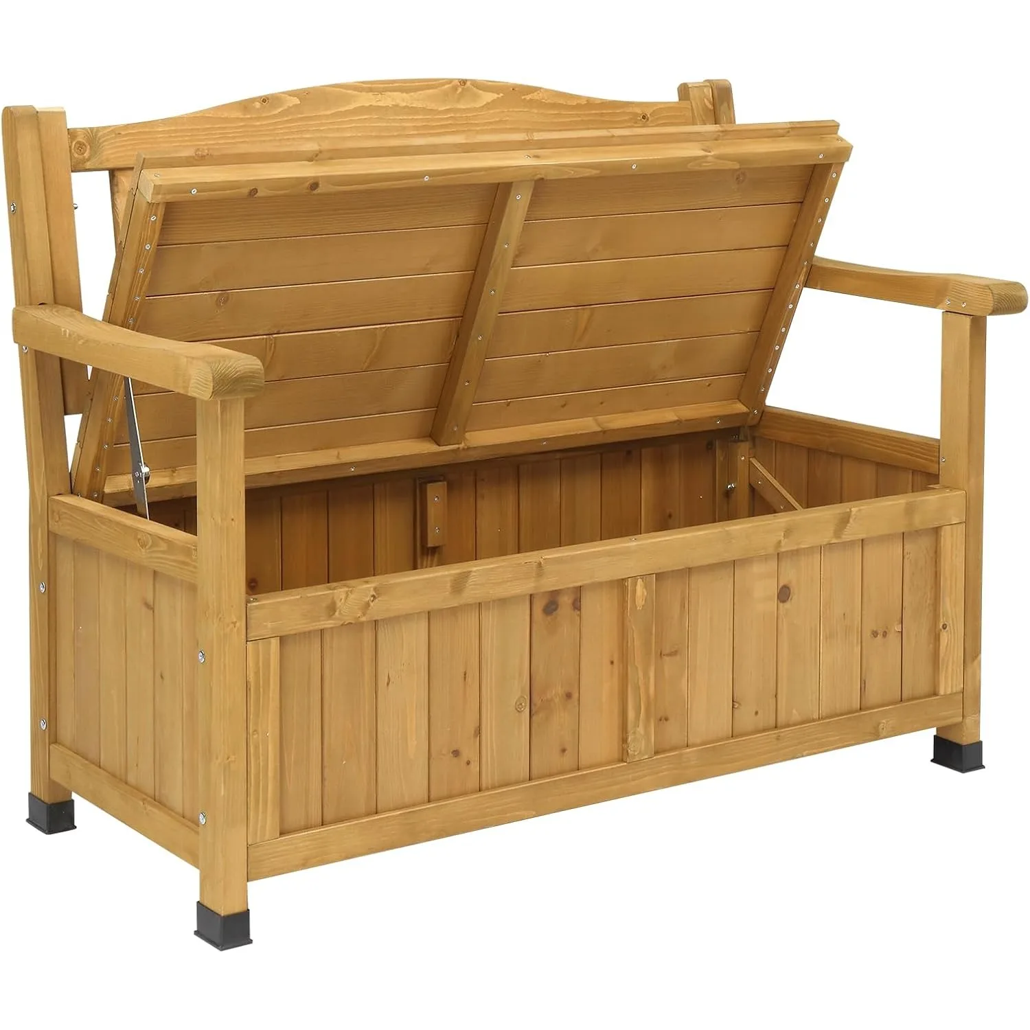 Outdoor Wood Storage Bench with Seating & Armrest 1
