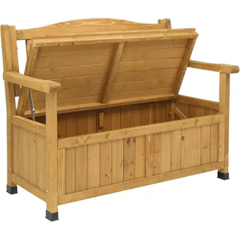 Outdoor Wood Storage Bench with Seating & Armrest 1