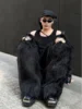Trendy Stylish Men's Black Fur Imitation Trousers Personality Faux Fur Splicing Pants Heavy Industry Fur Imitation Pocket Pants 3