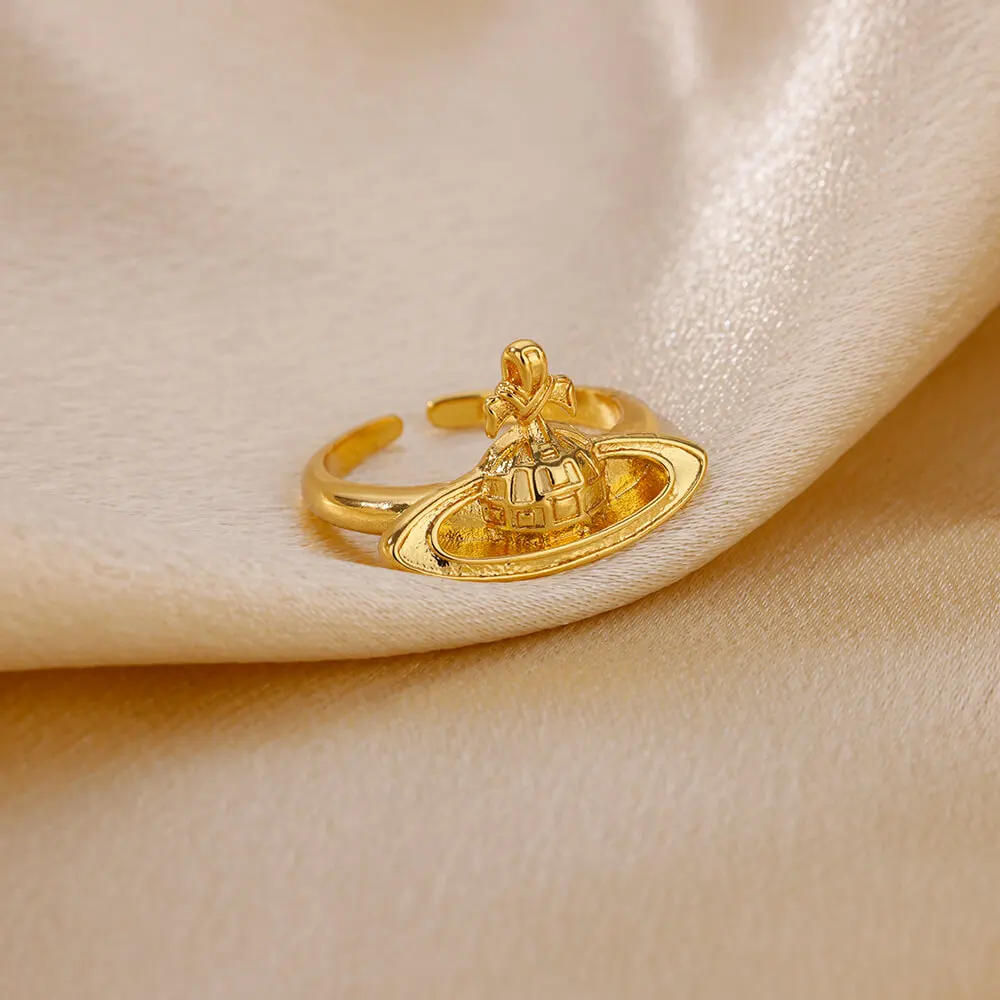 Stainless Steel Planet Open Rings For Women Gold Color