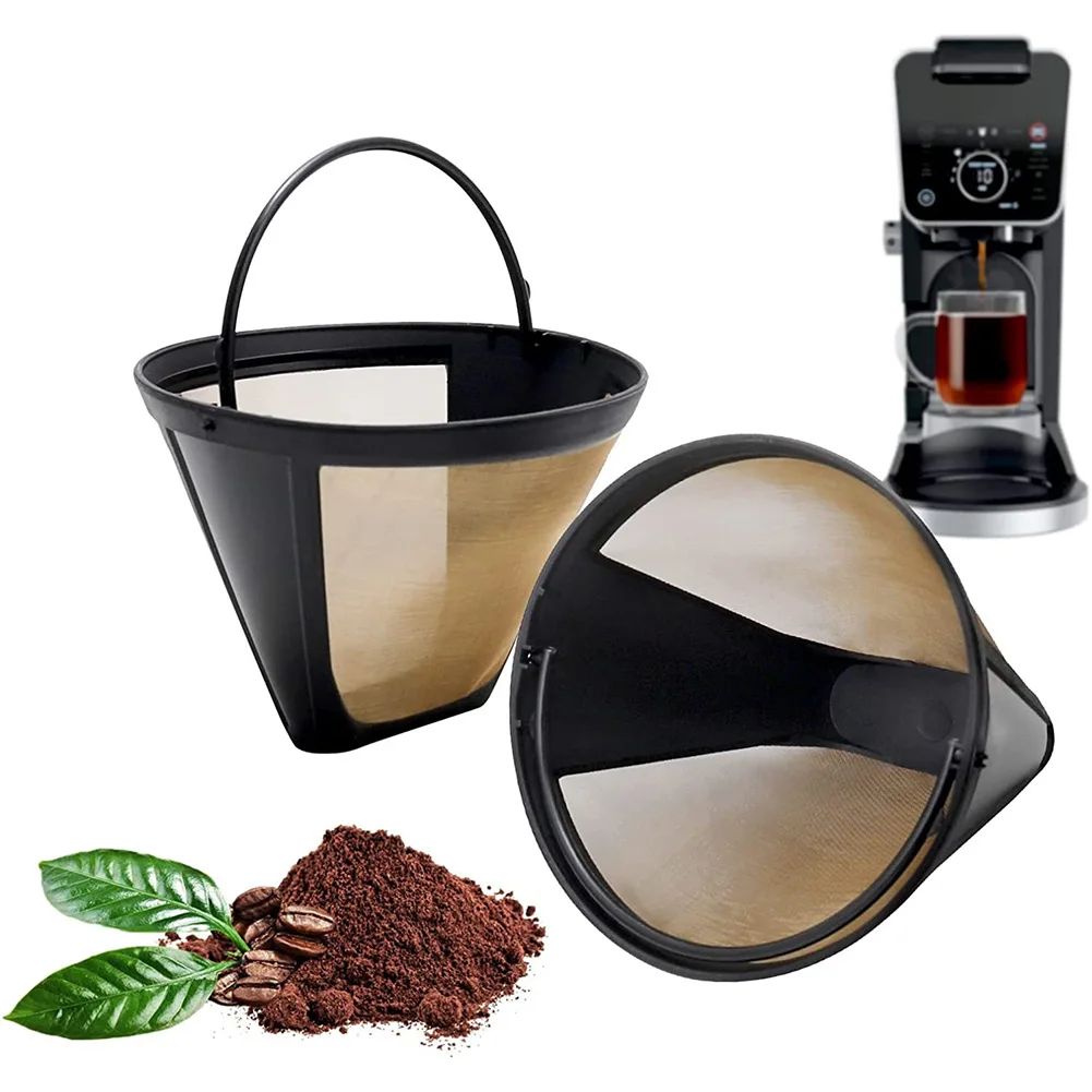 

Reusable Coffee Filter Permanent Cone-Style Coffee Maker Machine Filter Gold Mesh With Handle Cafe Coffees Tool