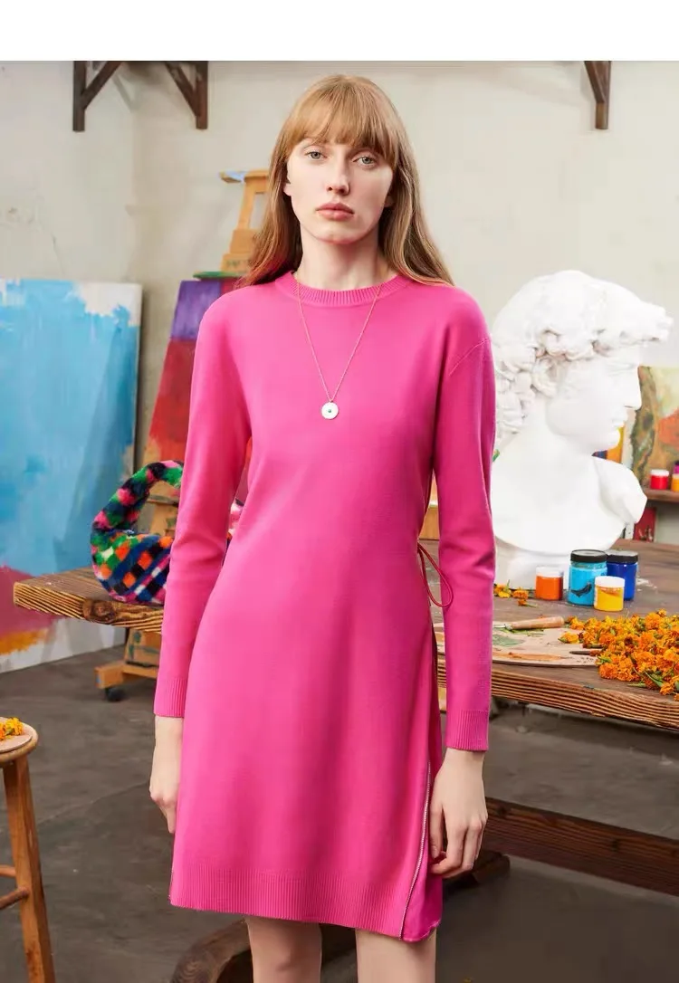 

Foreign Trade Original Spanish Desigual Women's Dress Elastic Zipper Waist Thick Long Dress Round Neck