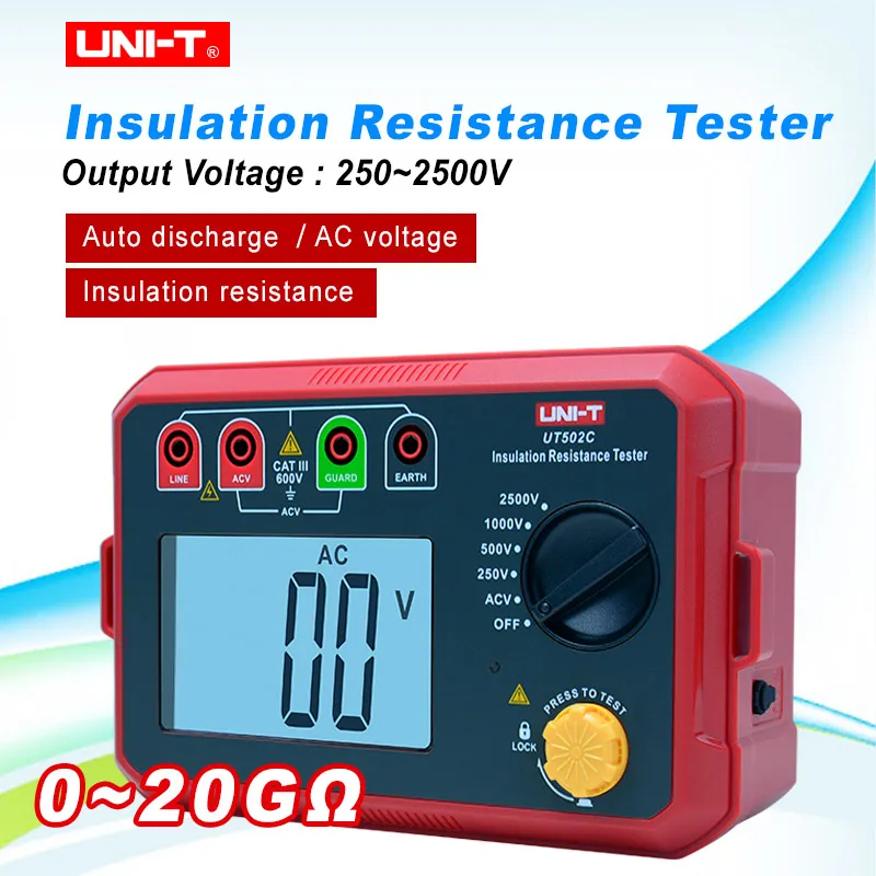 

UNI-T UT502C 2500V Insulation Resistance Tester Voltmeter Voltage Motor Megometer Earth Ground Resistance Ohm Megohmmeter Tester