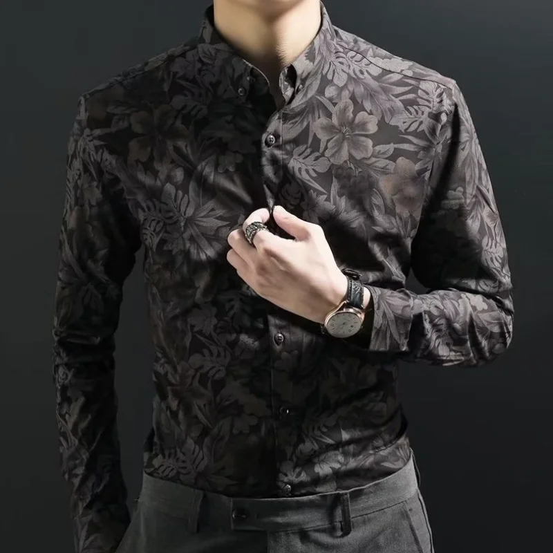 Business Man Tops Long Sleeve Dot with Print Shirts and Blouses for Men Floral Clothing S Asia Luxury Fashion 2023 Xxl Cool Silk