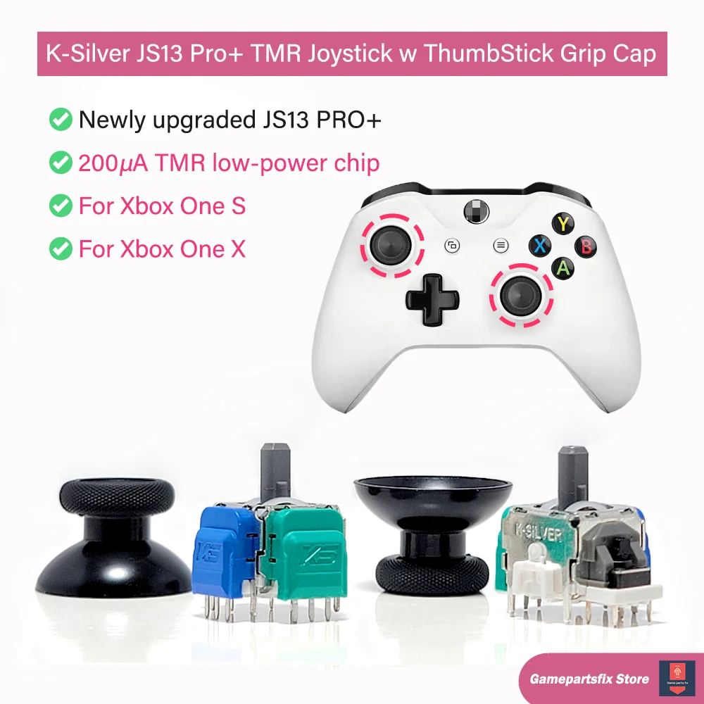 2/10개 K-Silver JS13 Pro+ TMR 조이스틱 (Xbox One X, Xbox One S 교체 부품) 3D 아날로그 스틱 (썸스틱 그립 캡 포함)