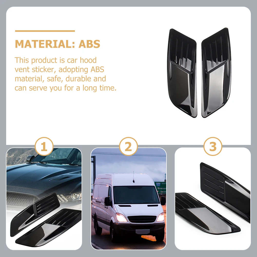 1 쌍 시뮬레이션 된 자동차 공기 흐름 통풍구 피아노 블랙 ABS 소재 엔진 후드 스티커 장식 콘센트 커버 차량 환기