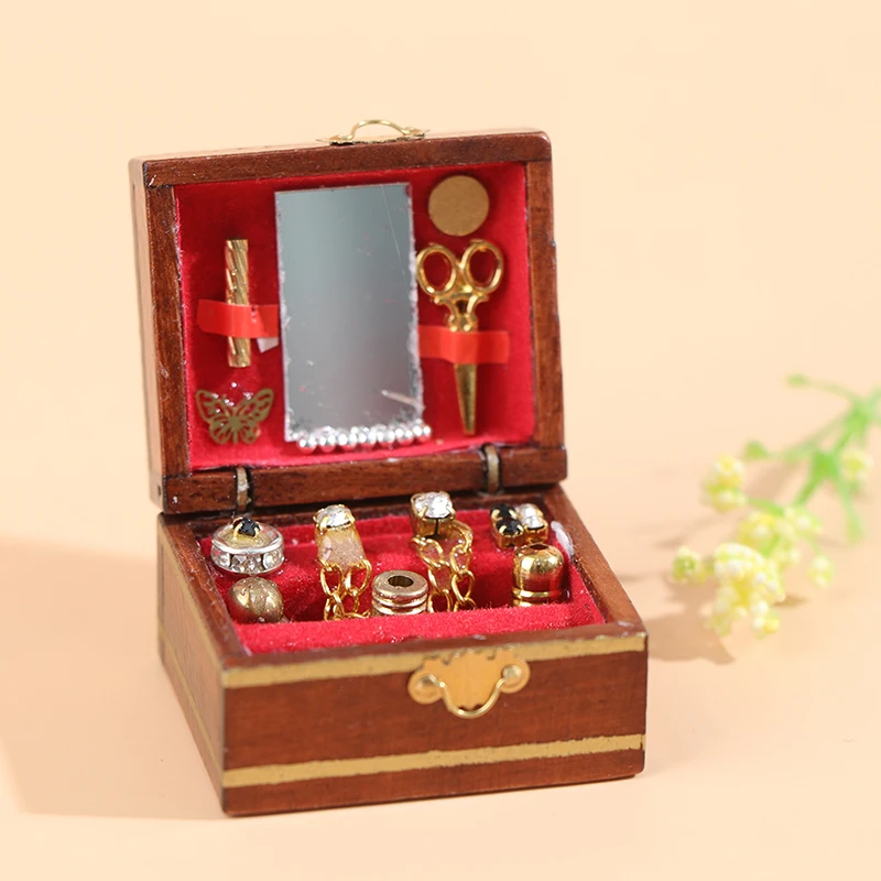 

1Set Dollhouse Miniatures Wood Mini Jewelry Box Model Children DIY Miniatures Doll Dollhouse Decoration