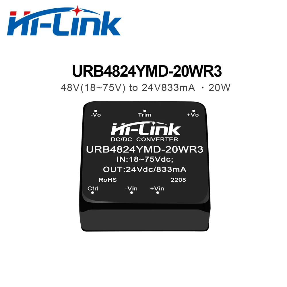 Hi-Link DC-DC 48V to 5V 12V 15V 24V Step Down Converter Mini Isolated Power Supply Module URB4805YMD-20WR3 URB4812YMD-20WR3
