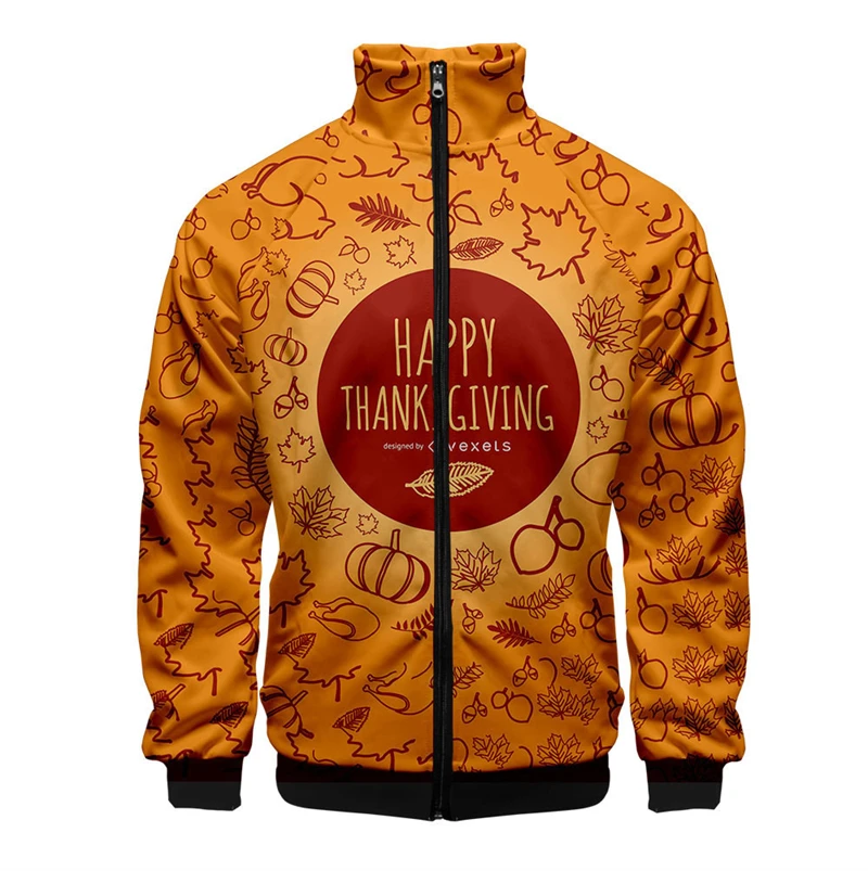 thumbnail image 1 of Chaqueta con estampado 3D de dibujos animados de pollos, chaqueta informal con cremallera para vacaciones, abrigo con diseño de pavo y animales de Acción de Gracias, ropa de manga larga para hombre, 1 of 5