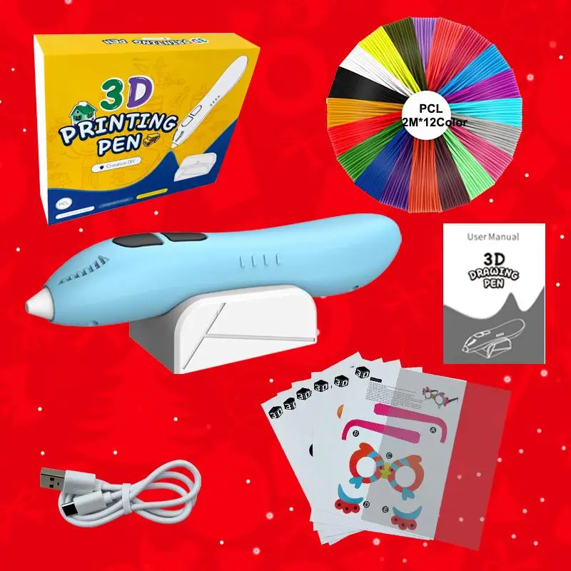 CRH Low Tempreture 3D Printing Pen-Includes 3D Pen, 12 Colors of PCL Filament Refill with Stencil Guide and User Manual, Blue