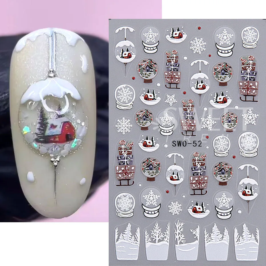 5D Embossed Christmas Snowman Snowflakes Nail Art Stickers Cartoon Santa Claus Elk Nail Decal DIY New Year Manicure Decoration