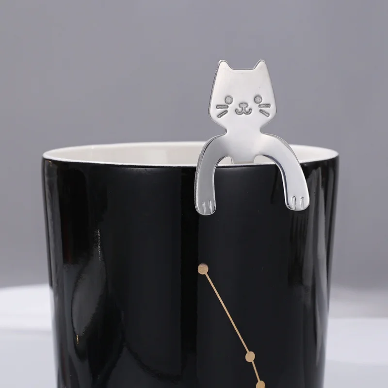 Stainless Steel Coffee Spoon Lovely Cute Cat Shape Teaspoon Dessert Snack Scoop Ice Cream Mini Spoons Tableware Kitchen Tools