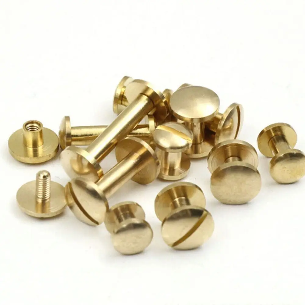 10Pcs/Set Arc Belt Screw Leather Craft Chicago Nail Brass Solid Rivet Stud Head