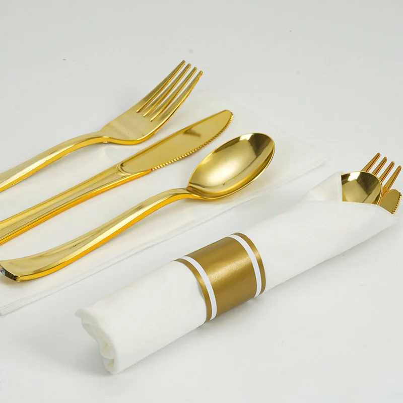 10pcs Set Electroplated Gold Plastic Cutlery Spoons Forks Knife Knives Forks Spoons for Birthday Party Disposable Tableware Set