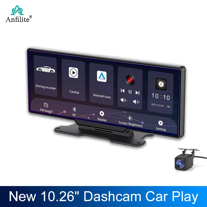 2K Dual Lens Dash Camera 10.26 inch Wireless CarPlay Bluetooth Android Auto Car DVR Navigation Driving Recorder WiFi APP Control rear mirror camera