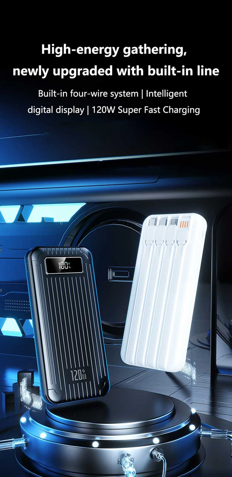 High Capacity Power Bank 100000mah Super Fast Charging With Cables_voghion.com