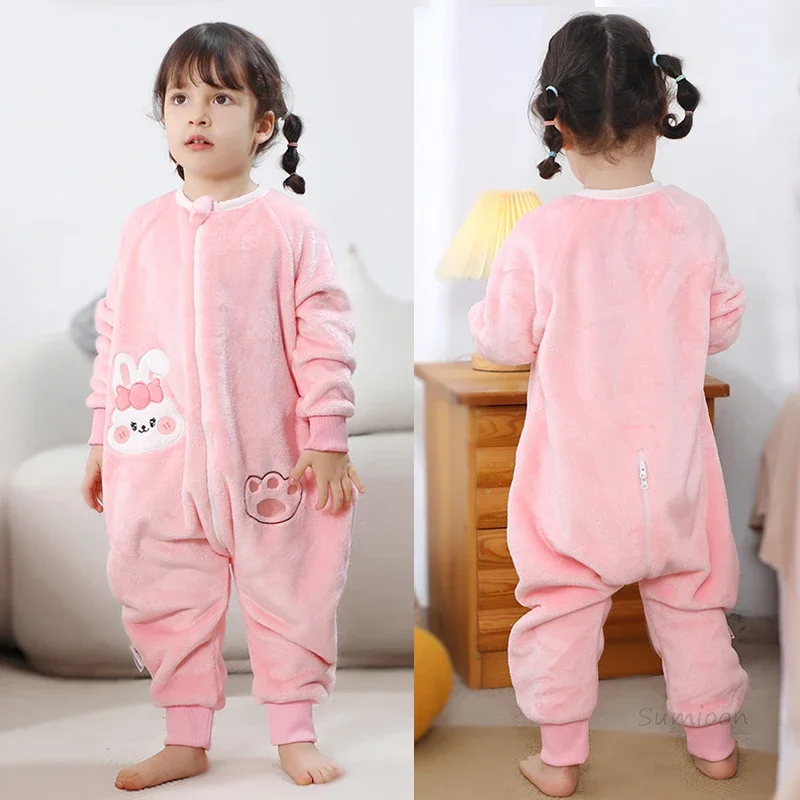 Cartoon Flannel Fleece Children Baby Sleeping Pajamas Warm Winter Clothes Toddler Onesies Sleepwear For Girls Boys Kids 1-6Years